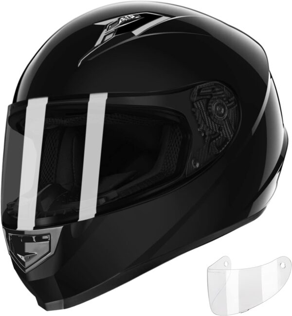 GLX GX11 Compact Lightweight Full Face Motorcycle Street Bike Helmet with Extra Tinted Visor DOT Approved (Matte Black, Large)